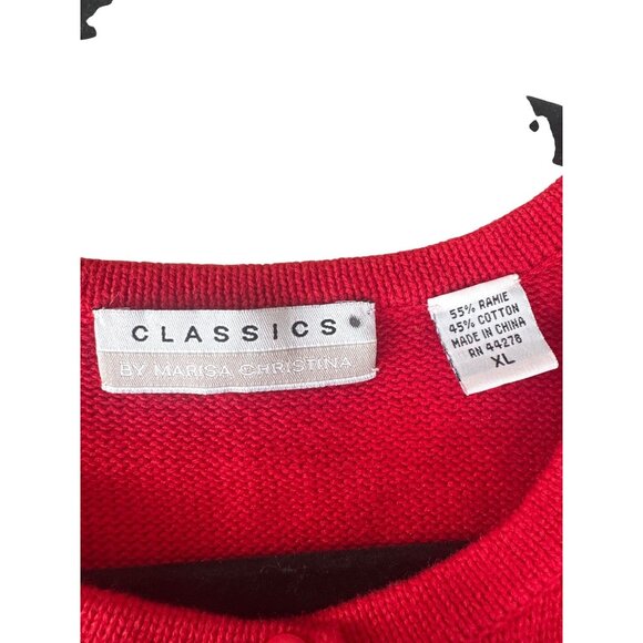 Vtg 90's Christmas Knit Cardigan Sweater Women's XL Red Tree Snowman Snowflakes - Picture 10 of 16